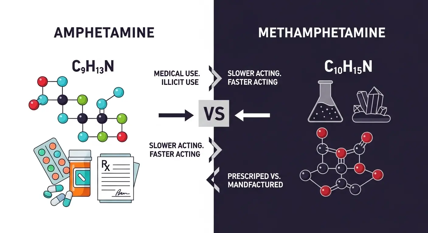 Difference Between Methamphetamine and Amphetamine
